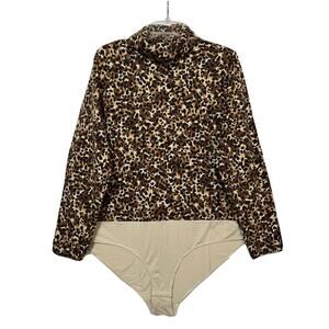 Isaac Mizrahi 1X Leopard Print Turtleneck Bodysuit Stretch Top Women NWOT